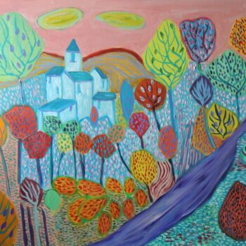 Peinture intitulée "mon village" par Bernard Goasguen, Œuvre d'art originale, Huile