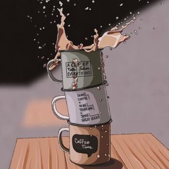 Digital Arts με τίτλο "Mugs with coffee" από Lesuaniln, Αυθεντικά έργα τέχνης, Ψηφιακή ζωγραφική