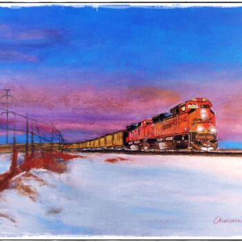 Schilderij getiteld "BNSF Railway - EMD…" door Leszek Gaczkowski, Origineel Kunstwerk, Pastel