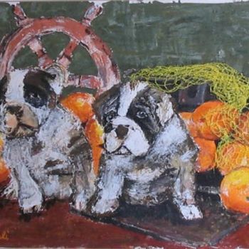 Pittura intitolato "Cani e arance" da Letizia Romagnoli, Opera d'arte originale
