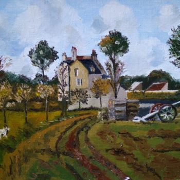 Painting titled ""Ferme et chèvre"" by Le Tobi, Original Artwork, Oil