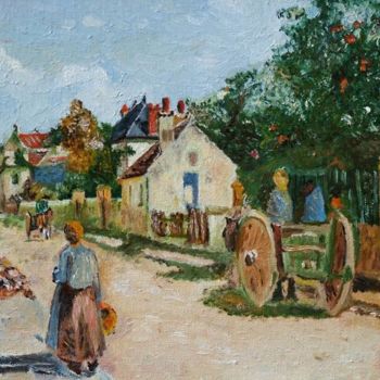 Peinture intitulée ""Rue à Pontoise"" par Le Tobi, Œuvre d'art originale, Huile