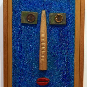Sculpture titled "Bleuet" by Clem Letrusko, Original Artwork, Wood Mounted on Wood Panel