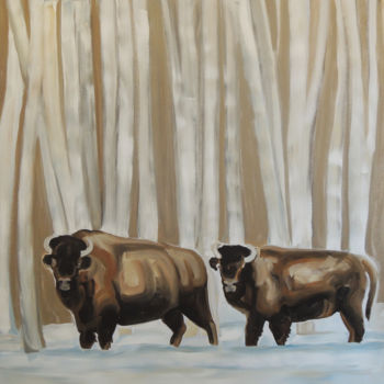 Painting titled "BISON, FOREST EDGE" by Nathalie Letulle, Original Artwork, Acrylic