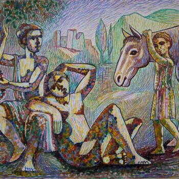 Pintura intitulada "The idyll" por Levan Goglidze, Obras de arte originais, encáustico