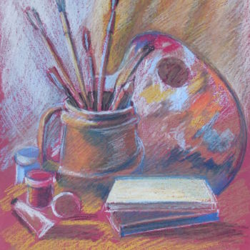 Drawing titled "натюрморт с красками" by Anna Levitskaia, Original Artwork, Pastel