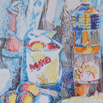 Drawing titled "натюрморт с мукой" by Anna Levitskaia, Original Artwork, Marker