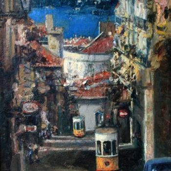 Pittura intitolato "Lisbon Trams" da Levan Urushadze, Opera d'arte originale, Olio