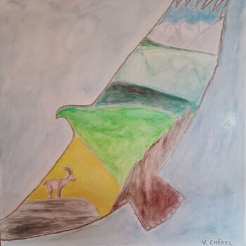 Dessin intitulée "Toujours plus haut" par Leveille Véronique, Œuvre d'art originale, Crayon Monté sur Châssis en bois