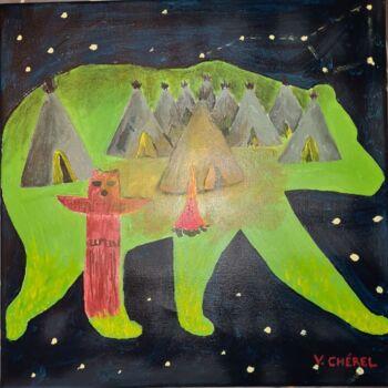 Pintura titulada "Le village de l'ours" por Leveille Véronique, Obra de arte original, Acrílico Montado en Bastidor de camil…