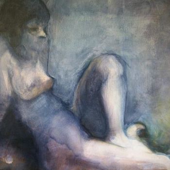 Painting titled "woman sitting" by Levent Akayli, Original Artwork, Oil