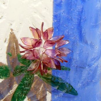 Sculpture titled "Détail fleurs bleues" by Jean Yves Kalmbach, Original Artwork, Glass