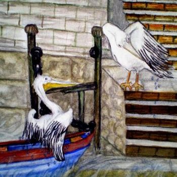 Schilderij getiteld "Pelicans." door Socam, Origineel Kunstwerk