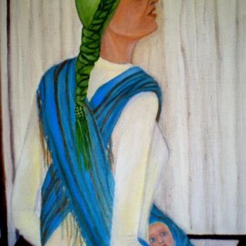 Painting titled "ספרדית האישה עם התי…" by Socam, Original Artwork, Oil