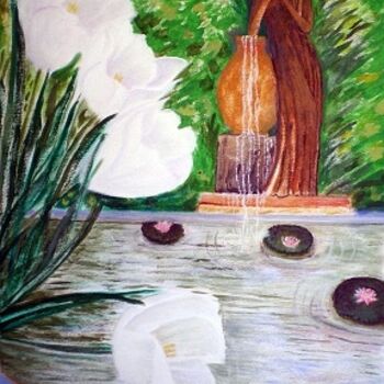 Painting titled "In the garden." by Socam, Original Artwork, Oil