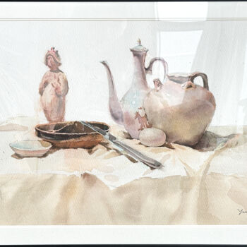 Painting titled "Still Life with Chi…" by Levina Liu, Original Artwork, Watercolor