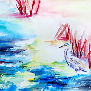 Malerei mit dem Titel "Wassergeist" von Quynh Dao Le Vinh, Original-Kunstwerk, Aquarell