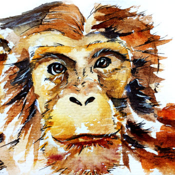 Painting titled "Chimp" by Quynh Dao Le Vinh, Original Artwork