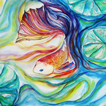 Malerei mit dem Titel "Imagine Colours  -…" von Quynh Dao Le Vinh, Original-Kunstwerk, Aquarell
