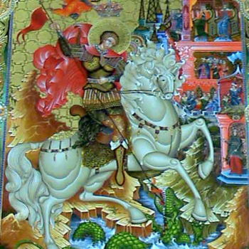 Pittura intitolato "İcon  St. George" da Art  Levka, Opera d'arte originale, Tempera