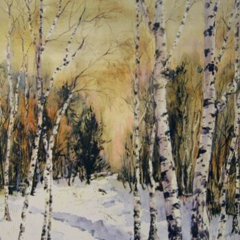 Картина под названием "Зимняя дорожка" - Леопольд, Подлинное произведение искусства, Масло