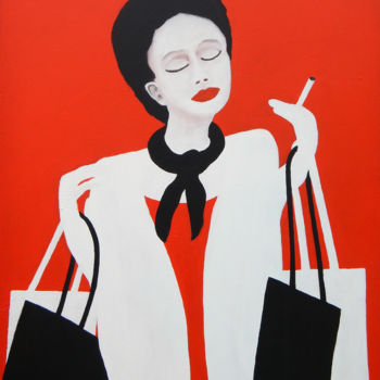 Schilderij getiteld "Shopping woman" door Lex Veen, Origineel Kunstwerk