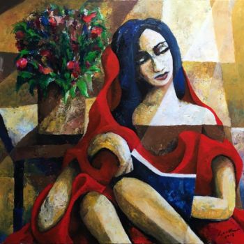 Peinture intitulée "Woman reading" par Lex Veen, Œuvre d'art originale, Huile
