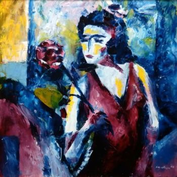 Pittura intitolato "The rose" da Lex Veen, Opera d'arte originale, Olio