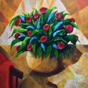 Painting titled "Flowers" by Lex Veen, Original Artwork, Oil