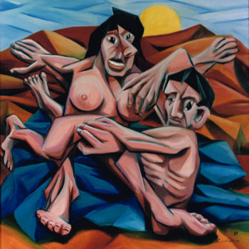 Painting titled "strange relation" by Lex Veen, Original Artwork, Oil