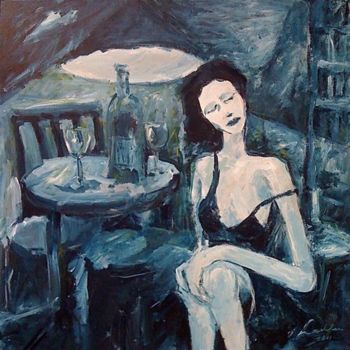 Painting titled "Woman with bottle" by Lex Veen, Original Artwork, Oil