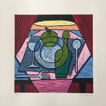 Printmaking titled "Table" by Lex Veen, Original Artwork, Linocuts