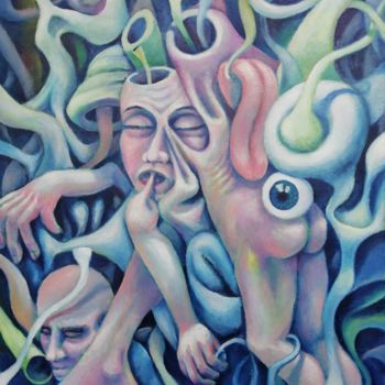 Pintura intitulada "Ça devient bizarre 2" por Lex Veen, Obras de arte originais, Óleo