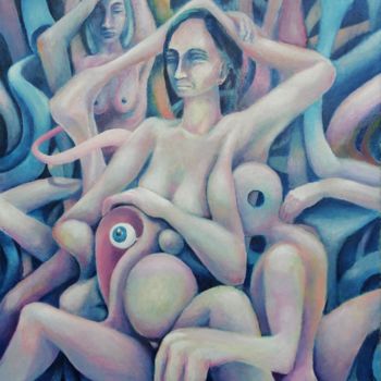 Картина под названием "Ça devient bizarre 3" - Lex Veen, Подлинное произведение искусства, Масло