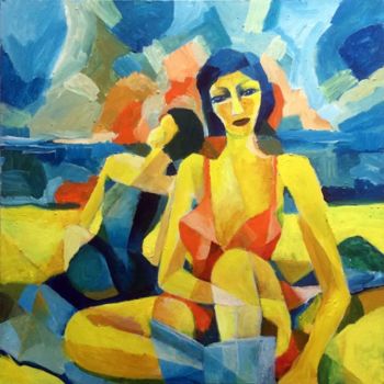 Pittura intitolato "Sunset at the beach" da Lex Veen, Opera d'arte originale