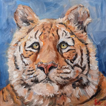 Painting titled "Surprise of the tig…" by Leyla Supran, Original Artwork, Oil