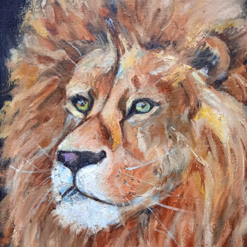 Painting titled "Lion" by Leyla Supran, Original Artwork, Oil