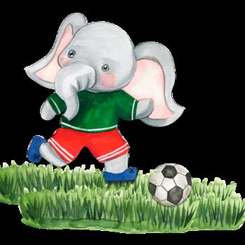 Zeichnungen mit dem Titel "Elephant football p…" von Leyla Aliyeva, Original-Kunstwerk, Aquarell