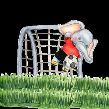 Rysunek zatytułowany „Elephant football p…” autorstwa Leyla Aliyeva, Oryginalna praca, Akwarela