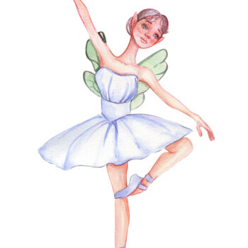 Drawing titled "Ballerina with wings" by Leyla Aliyeva, Original Artwork, Watercolor