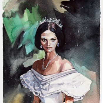 Painting titled ""Claudia Cardinale"" by Leyla Zhunus, Original Artwork, Watercolor