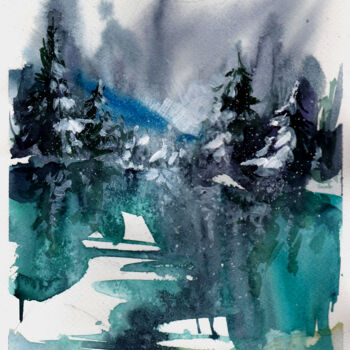 Peinture intitulée ""Frosty river"" par Leyla Zhunus, Œuvre d'art originale, Aquarelle