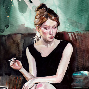 Painting titled ""Emily Browning"" by Leyla Zhunus, Original Artwork, Watercolor