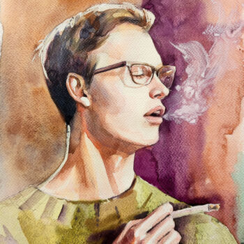 Peinture intitulée ""Ansel Elgort"" par Leyla Zhunus, Œuvre d'art originale, Aquarelle