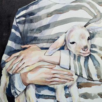 Картина под названием ""Lamb"" - Leyla Zhunus, Подлинное произведение искусства, Акварель