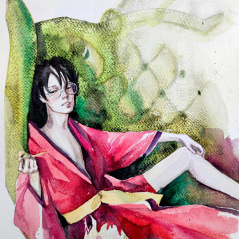 Painting titled "Kimono" by Leyla Zhunus, Original Artwork, Watercolor