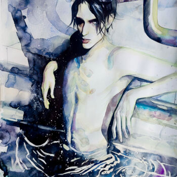 Peinture intitulée "Pool. 3 a.m." par Leyla Zhunus, Œuvre d'art originale, Aquarelle