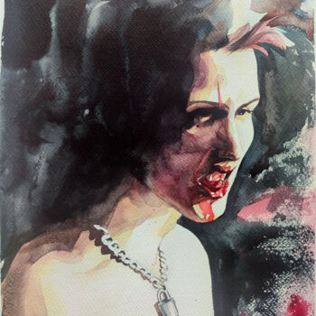 Pintura intitulada "Bloody punk" por Leyla Zhunus, Obras de arte originais, Aquarela
