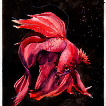 Painting titled "Underwater dragon" by Leyla Zhunus, Original Artwork, Watercolor