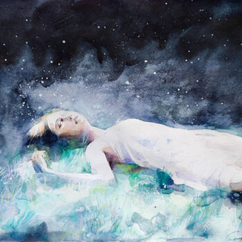 Pittura intitolato "Ghostly dream" da Leyla Zhunus, Opera d'arte originale, Acquarello